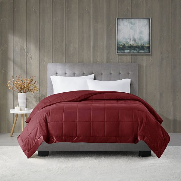 King Prospect Lightweight Down Alternative Satin Trim Bed Blanket Burgundy: Madison Park, Hypoallergenic, Microfiber