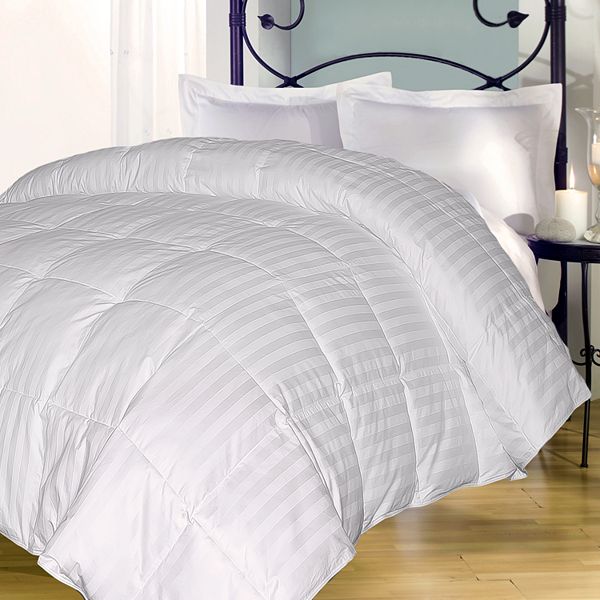 Supreme 350 Thread Count Damask Stripe White Down Pillow-Soft