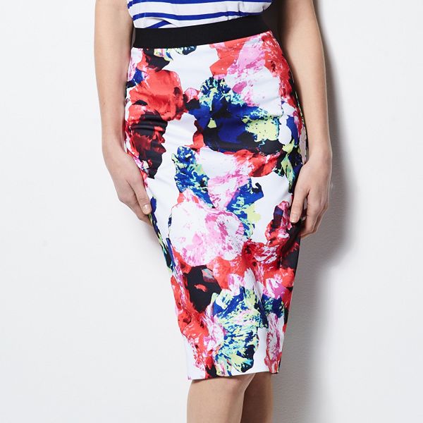 MILLY for DesigNation Abstract Floral Midi Scuba Skirt - Women's