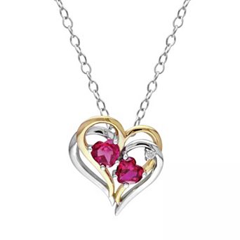 Stella Grace Lab-Created Ruby & Diamond Accent Sterling Silver Two Tone Heart Pendant Necklace