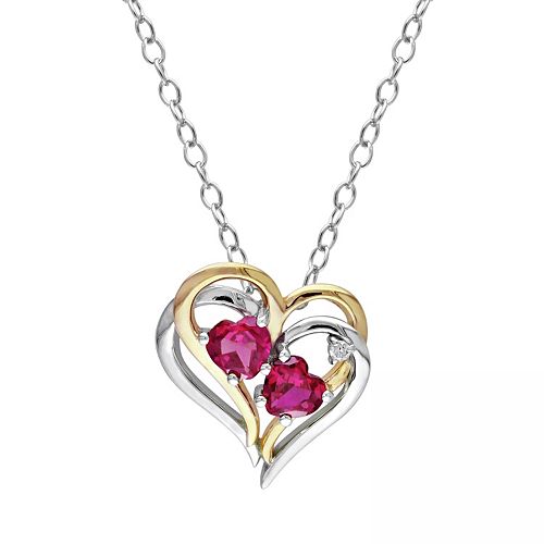 Stella Grace Simulated Ruby and Diamond Accent Sterling Silver Two Tone ...