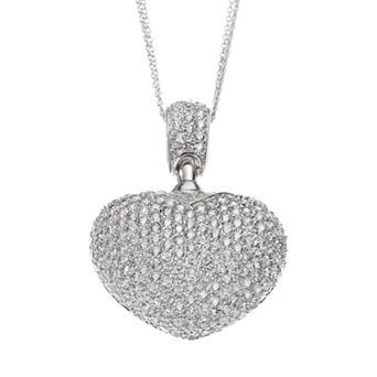 Sophie Miller Cubic Zirconia Sterling Silver Openwork Heart Pendant Necklace