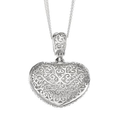 Sophie Miller Cubic Zirconia Sterling Silver Openwork Heart Pendant Necklace