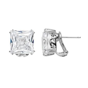 Sophie Miller Cubic Zirconia Sterling Silver Square Stud Earrings