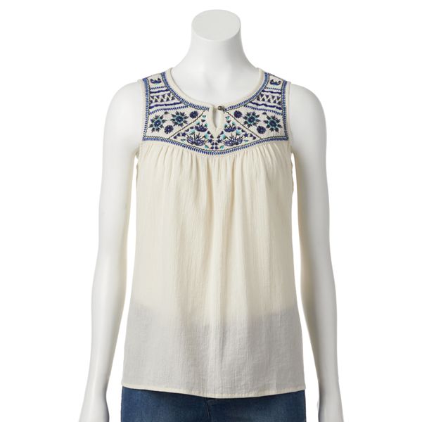 Sonoma Goods For Life® EmbroideredYoke Gauze Peasant Top Women's