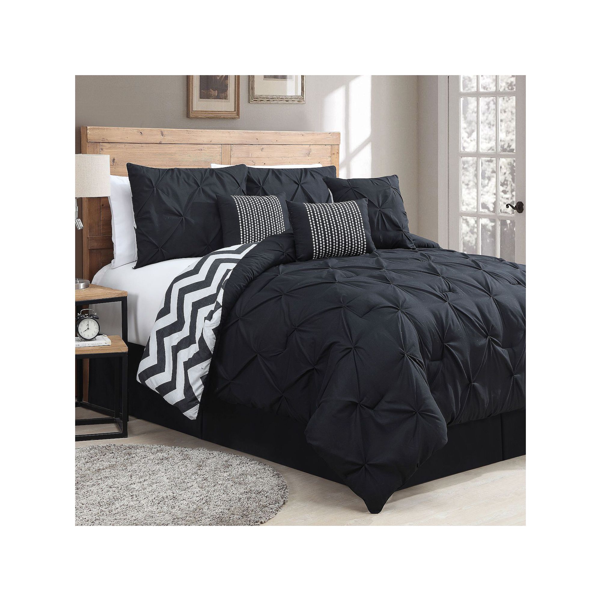 Avondale Manor Ella Pinch Pleat Comforter Set, Black