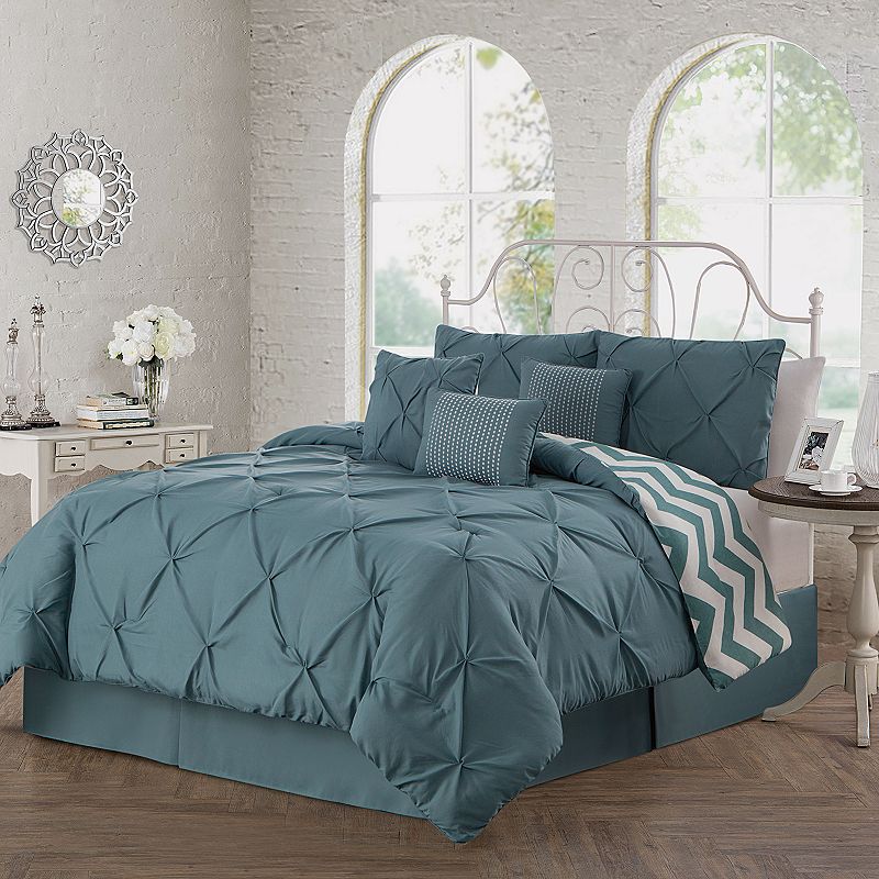 Avondale Manor Ella Pinch Pleat Comforter Set, Blue, Twin