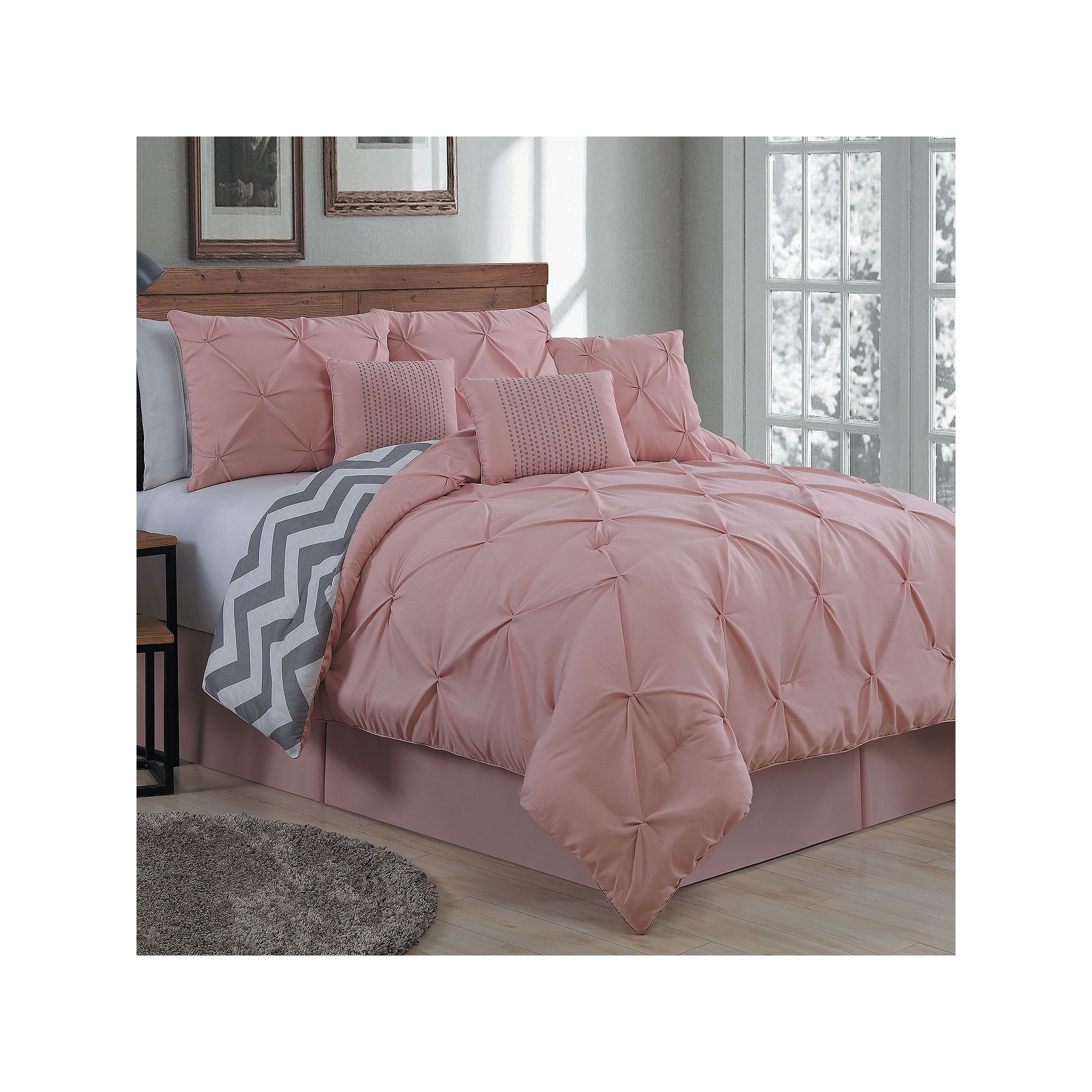 Avondale Manor Ella Pinch Pleat Comforter Set, Blush