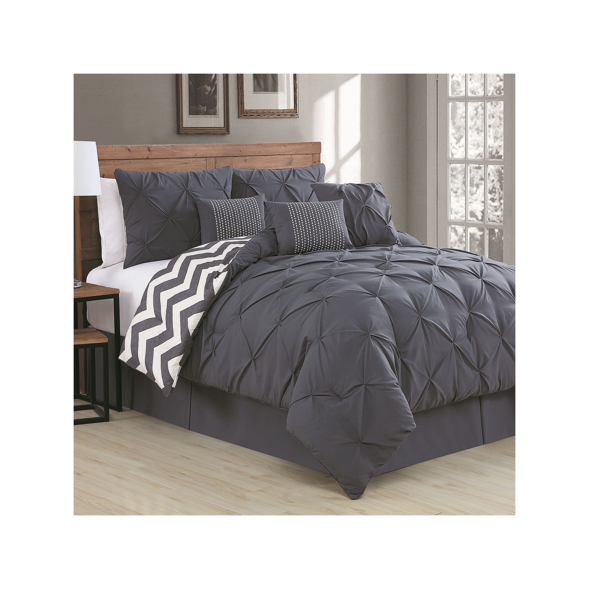 Avondale Manor Ella Pinch Pleat Comforter Set, Grey