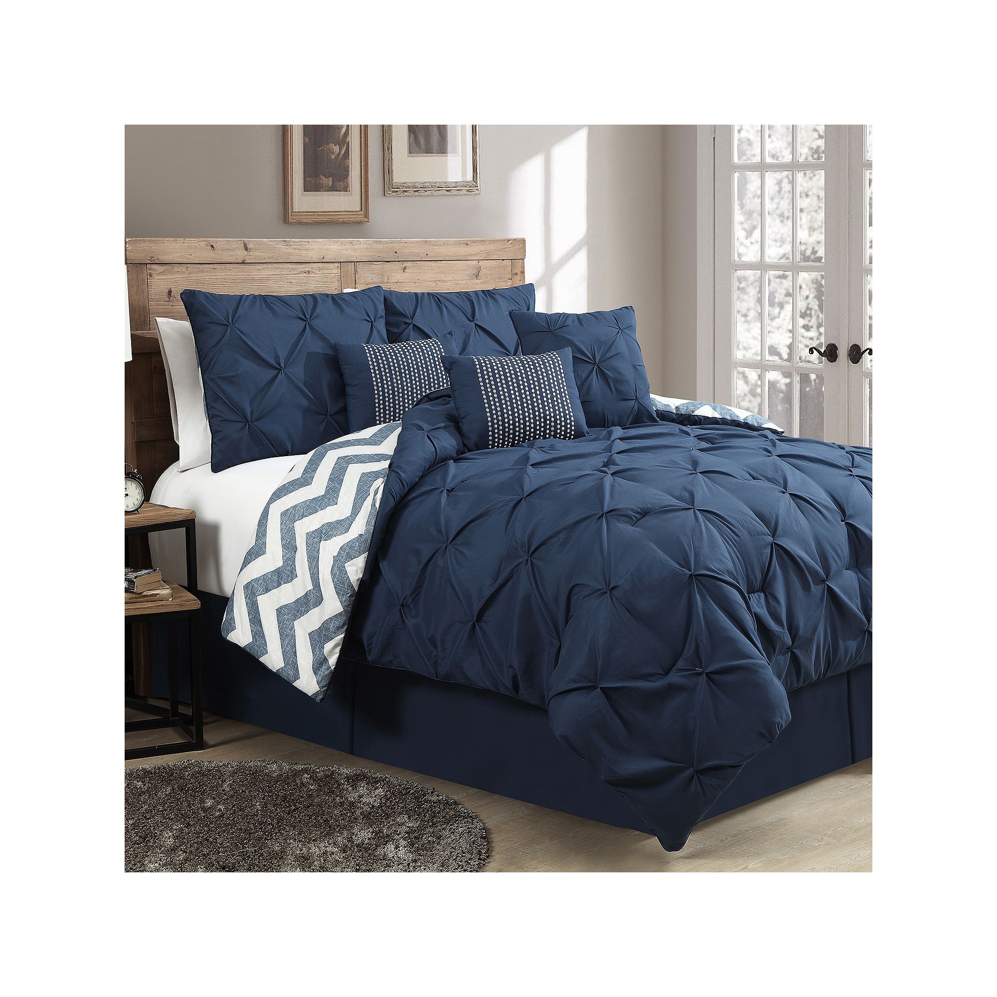 Avondale Manor Ella Pinch Pleat Comforter Set, Blue