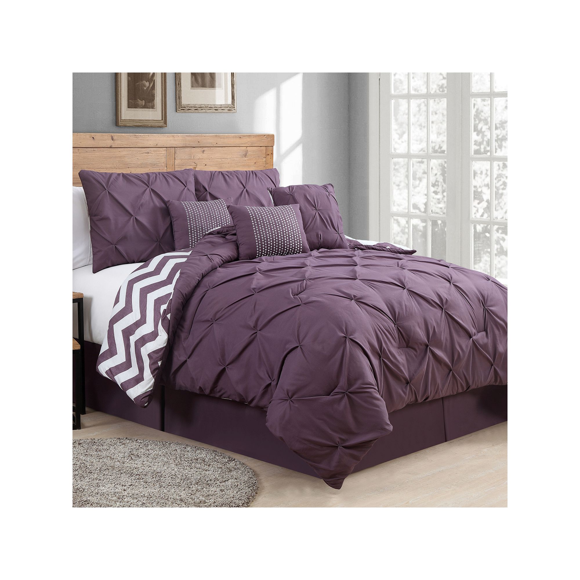Avondale Manor Ella Pinch Pleat Comforter Set, Purple