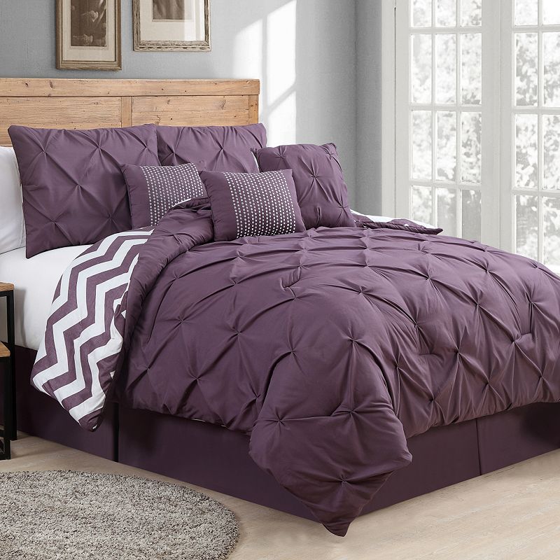 Avondale Manor Ella Pinch Pleat Comforter Set, Purple, Twin