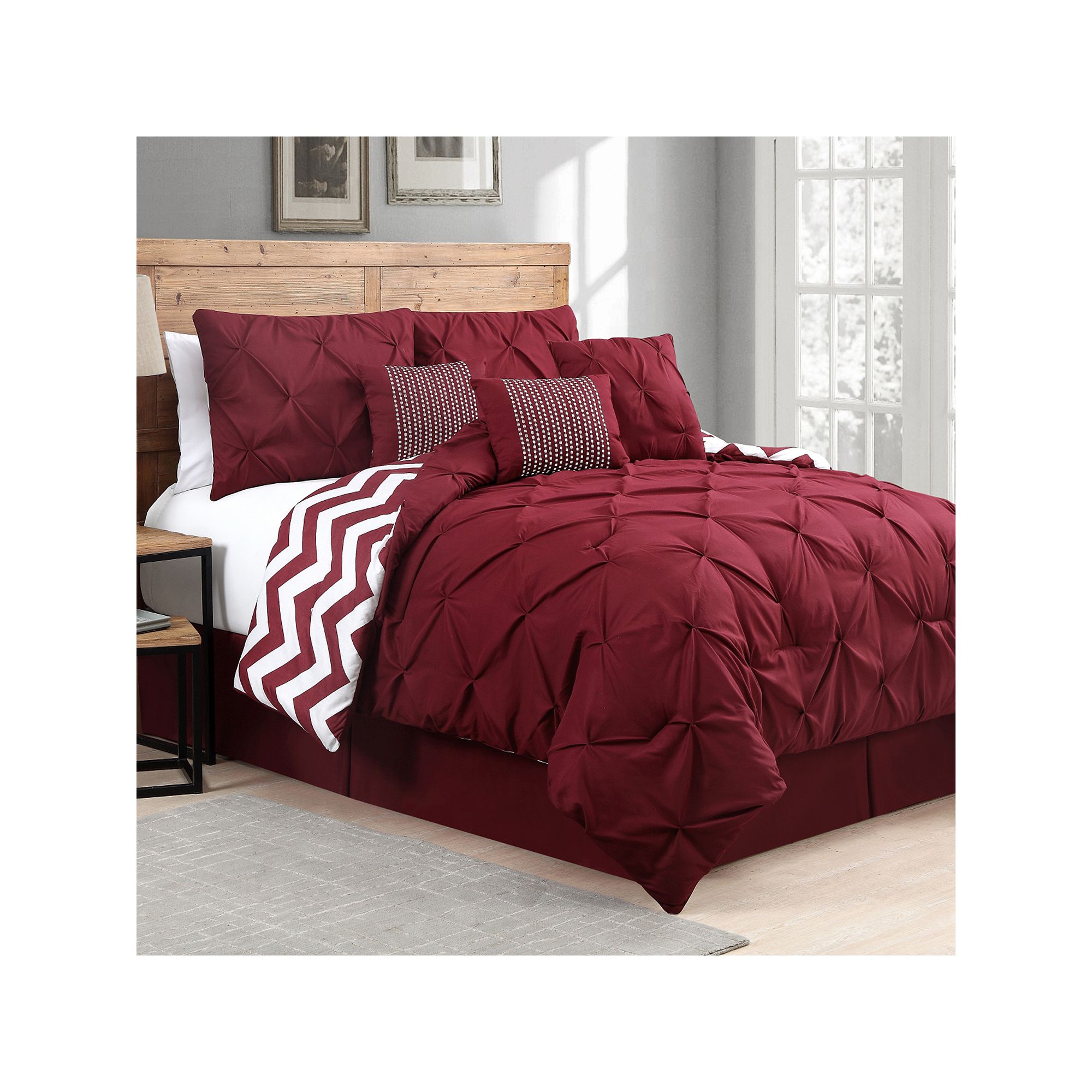 Avondale Manor Ella Pinch Pleat Comforter Set, Red