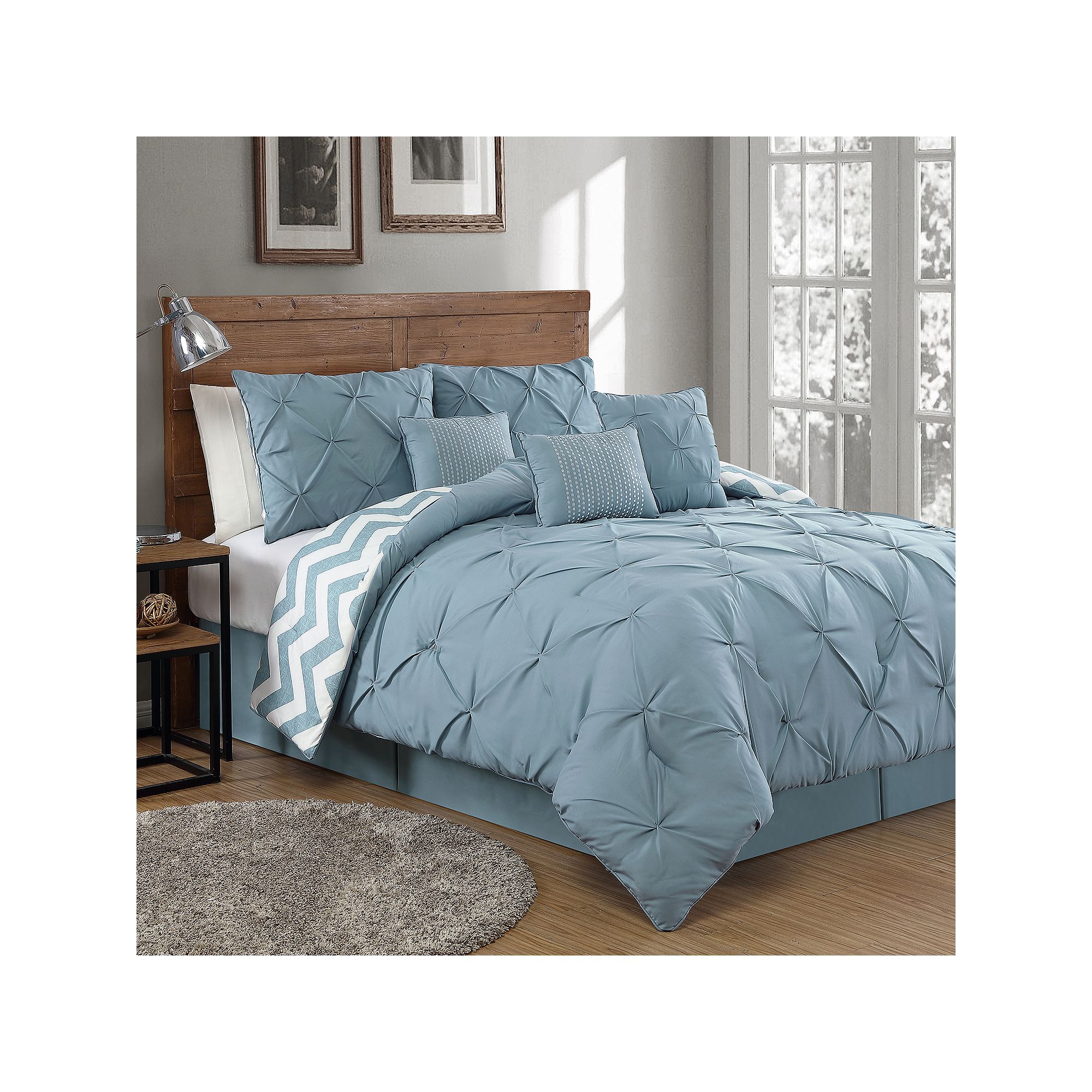 Avondale Manor Ella Pinch Pleat Comforter Set, Spa Blue