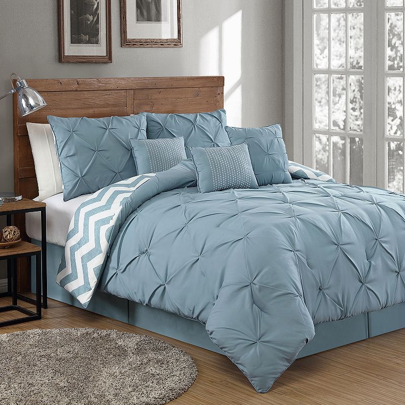 Product Avondale Manor Ella Pinch Pleat Comforter Set Blue Queen