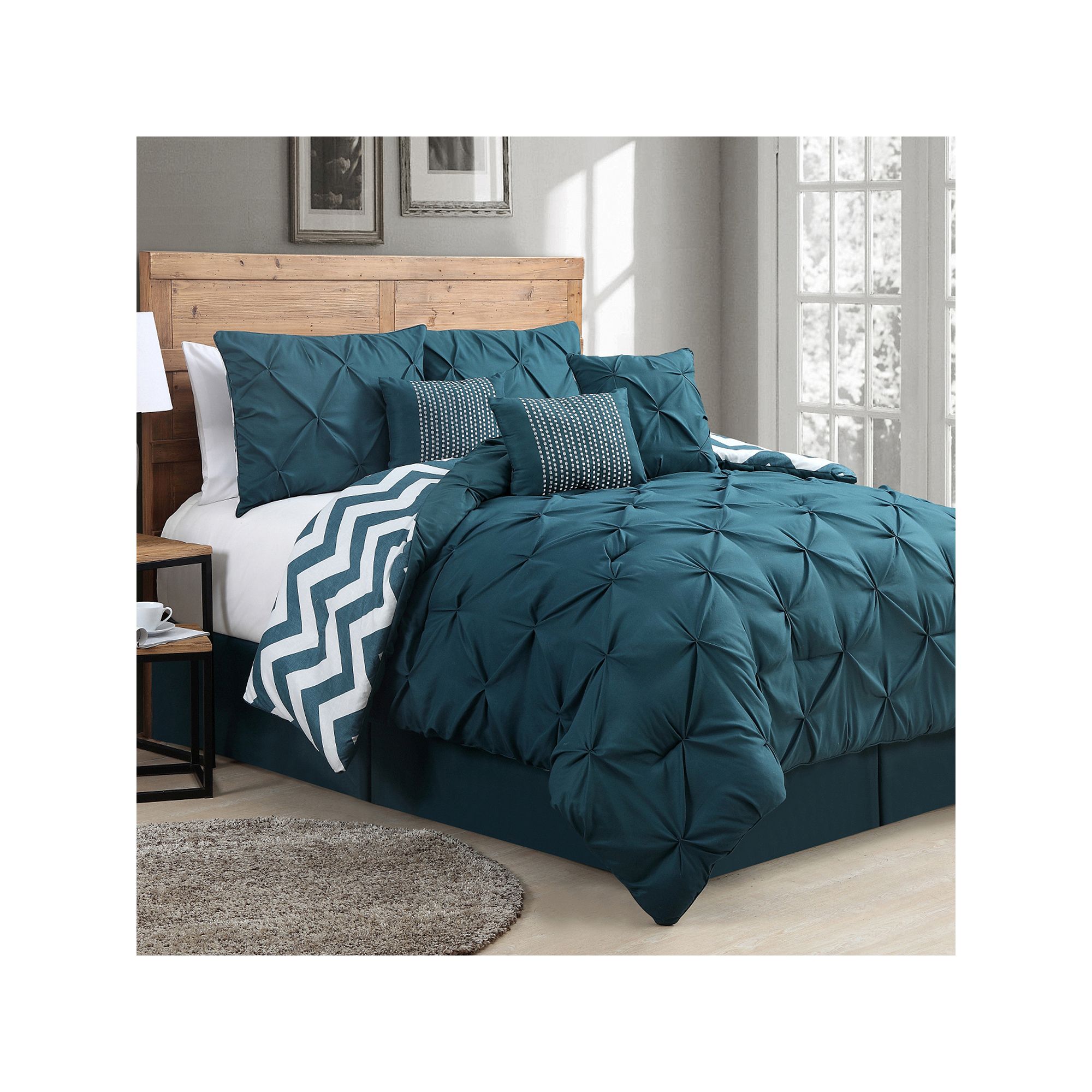 Avondale Manor Ella Pinch Pleat Comforter Set, Blue