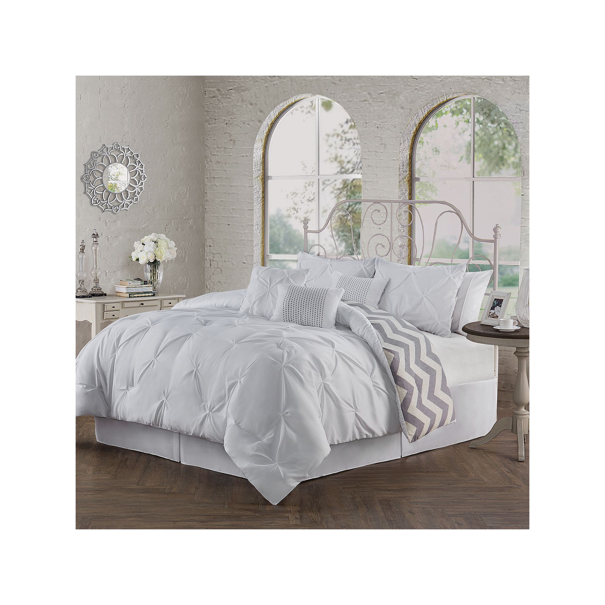 Avondale Manor Ella Pinch Pleat Comforter Set, White