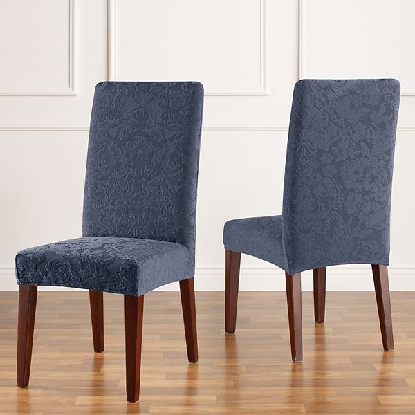 Stretch Jacquard Damask Short Dining Room Chair Slipcover