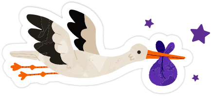 Illustration of a stork carrying a bundled package