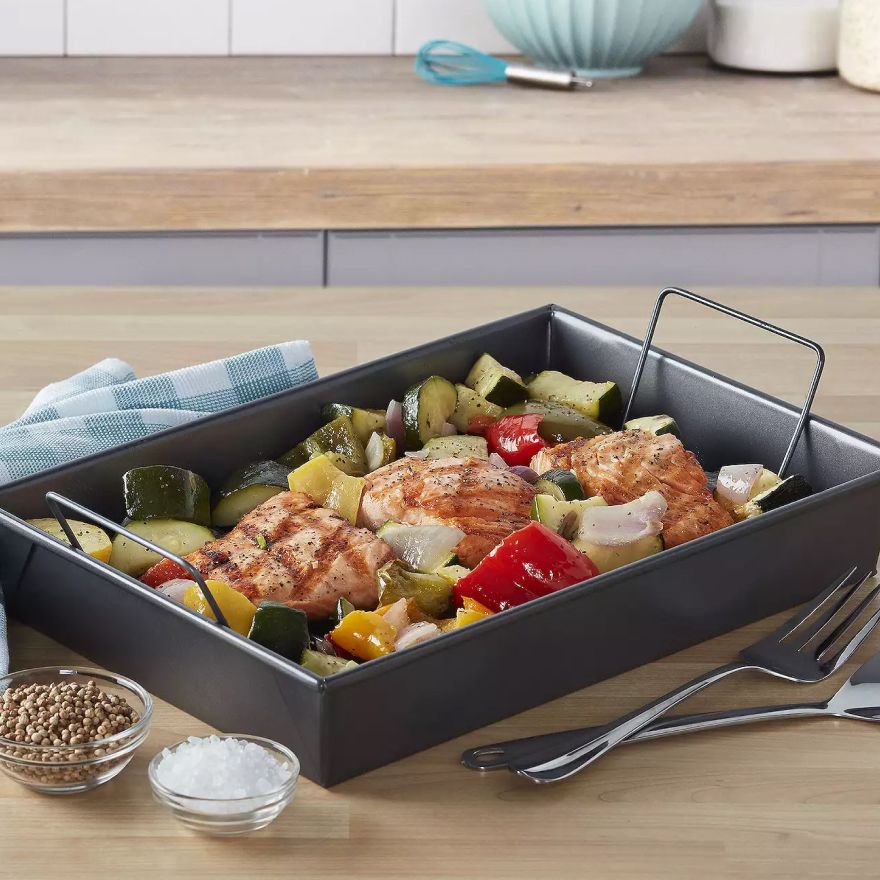 Baking rack filled with various foods