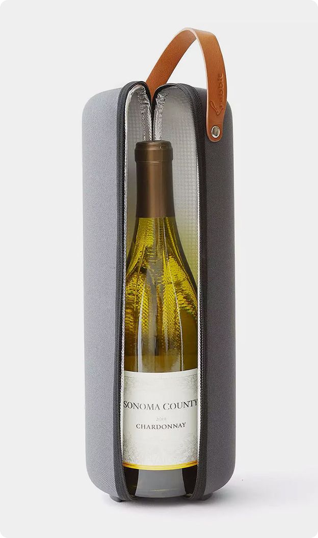 Wine bottle pictured within open case