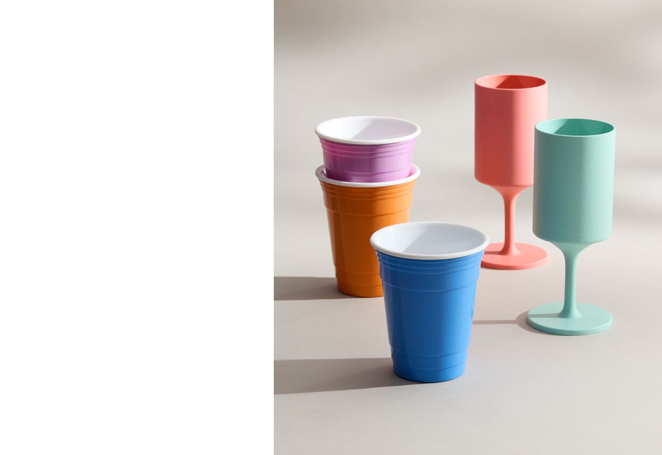various colored outdoor drinkware