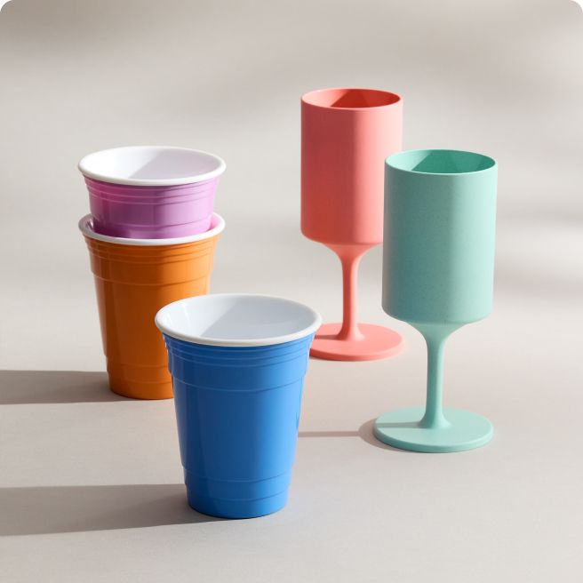 various colored outdoor drinkware