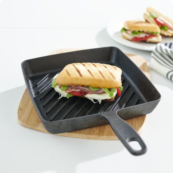 Griddle with a sandwich