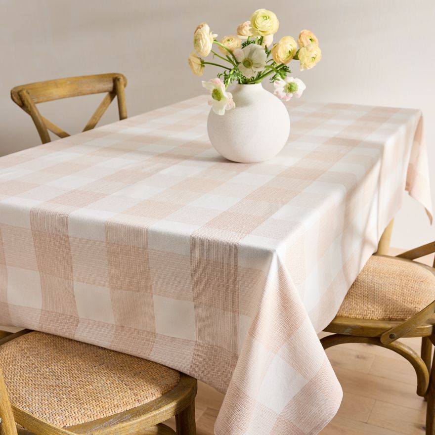 Pink tablecloth on table