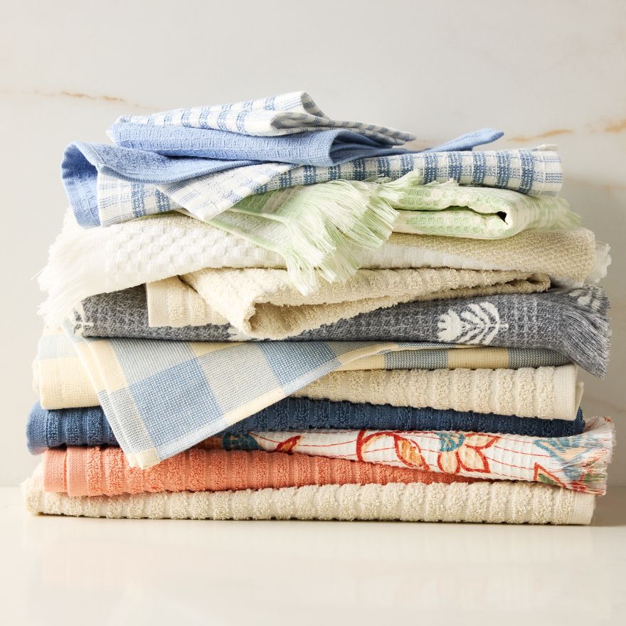 Stack of various kitchen towels
