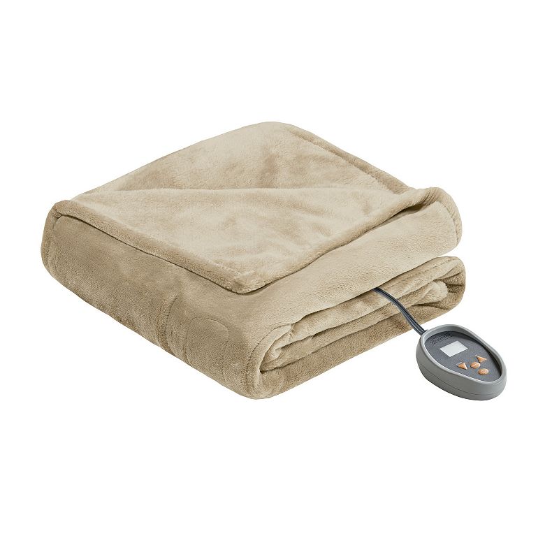 Beautyrest Microlight to Berber Reversible Heated Blanket, Beig/Green, Twin