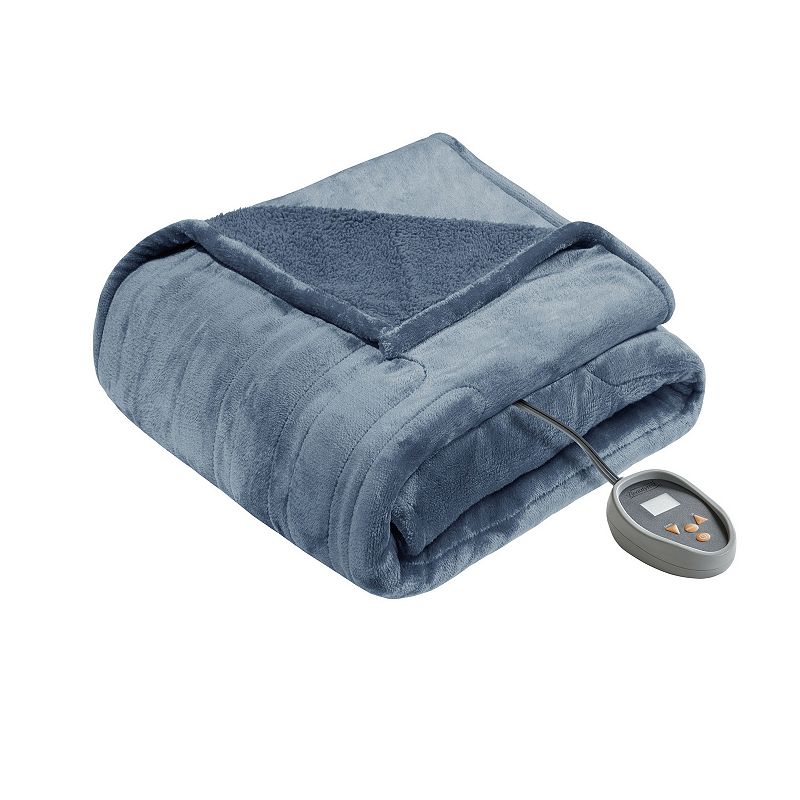 Beautyrest Microlight to Berber Reversible Heated Blanket, Blue, Full