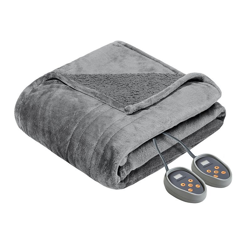 Beautyrest Microlight to Berber Reversible Heated Blanket, Grey, King