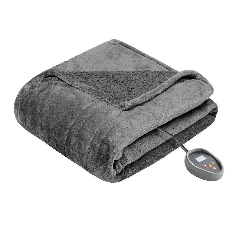 Beautyrest Microlight to Berber Reversible Heated Blanket, Grey, Twin