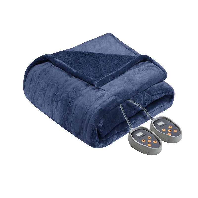 Beautyrest Microlight to Berber Reversible Heated Blanket, Med Blue, Full