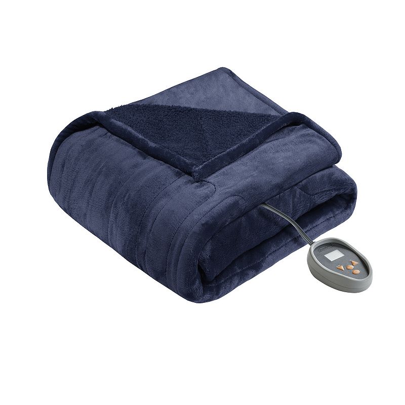 Beautyrest Microlight to Berber Reversible Heated Blanket, Med Blue, Full