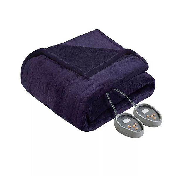 Beautyrest King Microlight to Berber Electric Bed Blanket Purple: Machine Washable, Plush Polyester, 5-Year Warranty