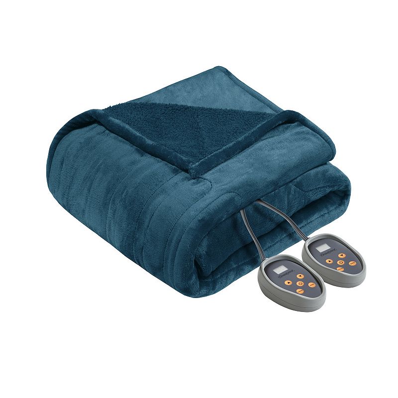 Beautyrest Microlight to Berber Reversible Heated Blanket, Blue, Queen