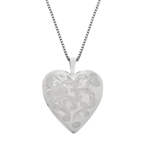 Sterling Silver Floral Engraved Locket Necklace