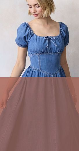 Woman in blue denim dress