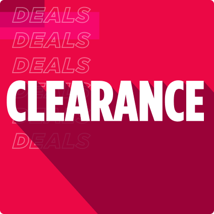 Red background with the word Clearance in white.
