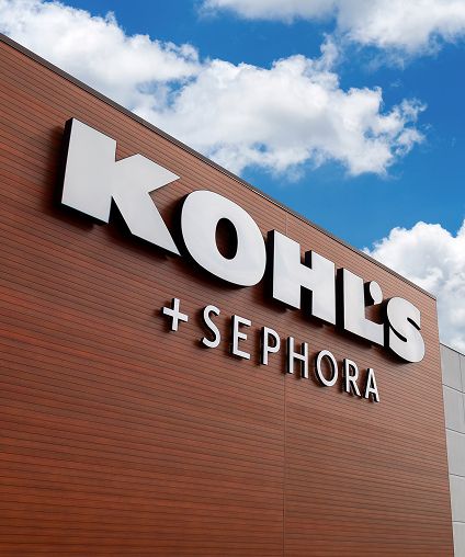 Kohl's + Sephora signage on the side of a store.