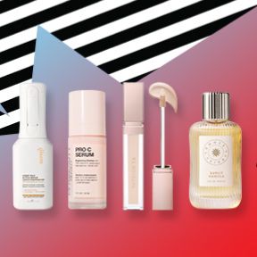 Collection of newly arrived beauty products over a decorative background.