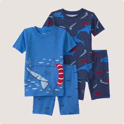 Blue short-sleeve shark print pajama set