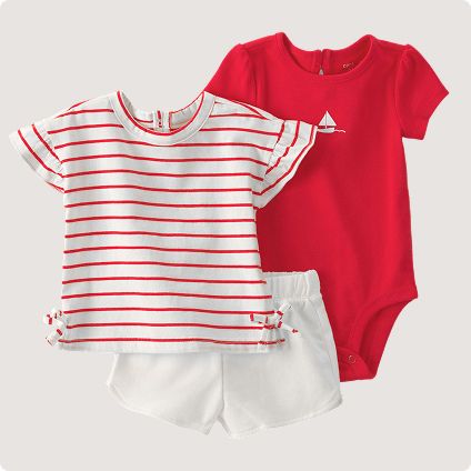 Toddler girl red striped summer outfit