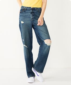 Woman wearing wide-leg jeans
