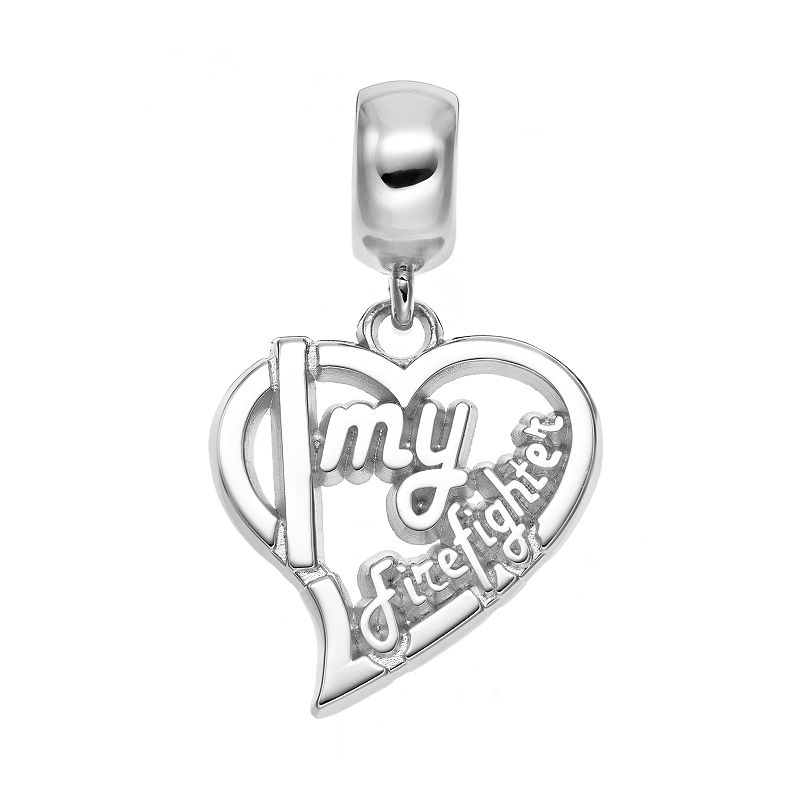 Insignia Collection Sterling Silver Firefighter Heart Charm, Womens, 