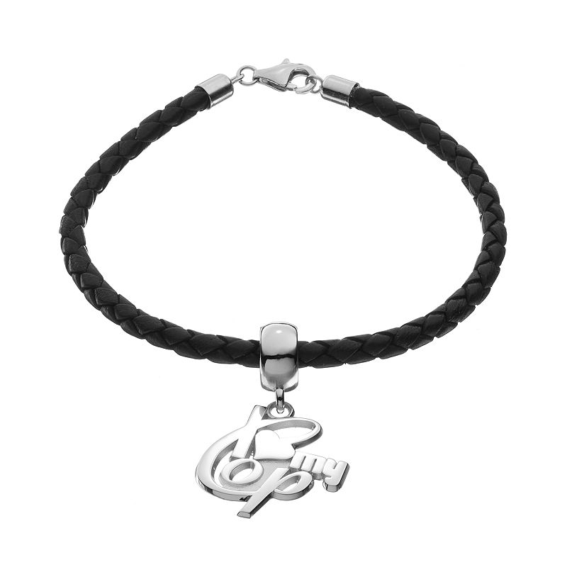 Insignia Collection Sterling Silver & Leather I Love My Cop Bracelet, 