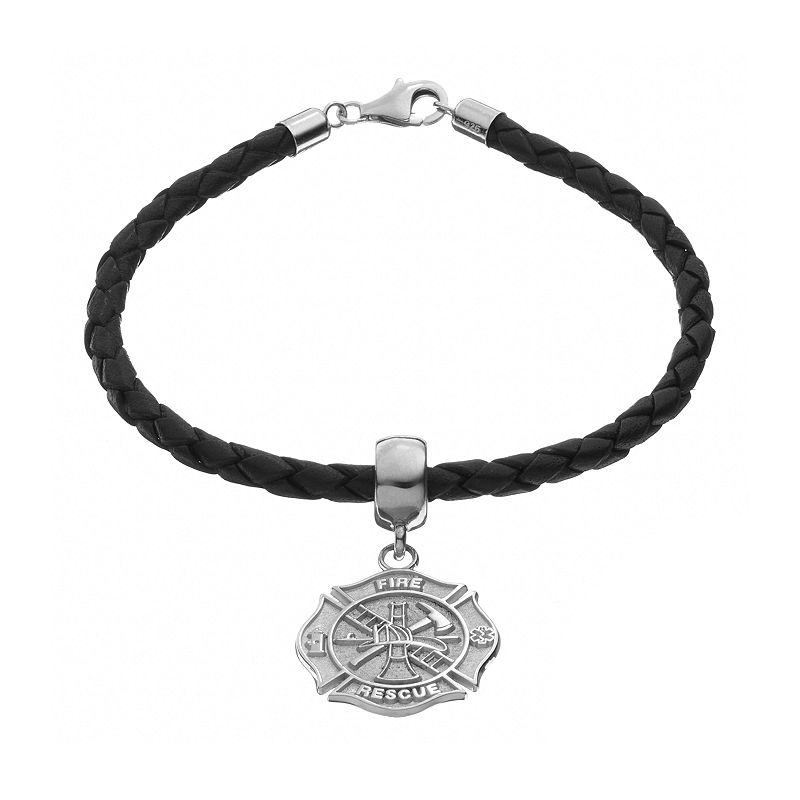 Insignia Collection Sterling Silver and Leather Fire Rescue Maltese Cross 