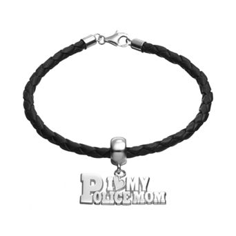 Insignia Collection Sterling Silver & Leather "I Love My Police Mom" Bracelet